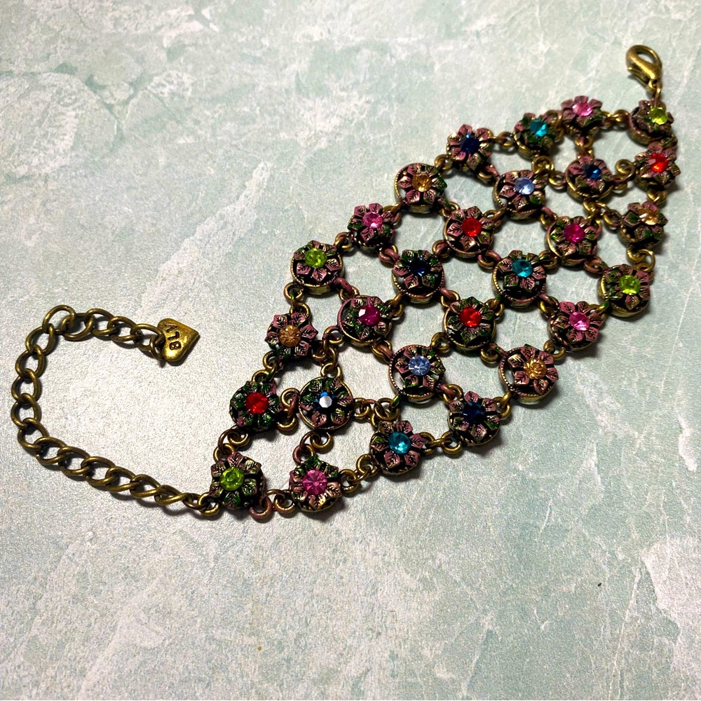 BLV colorful floral gold tone statement bracelet